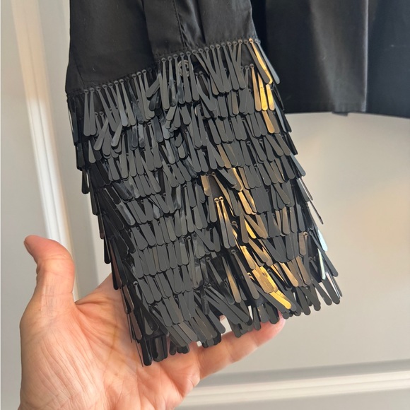 J. Crew Black Cropped Shirt with Sequin Cuffs - Picture 7 of 8